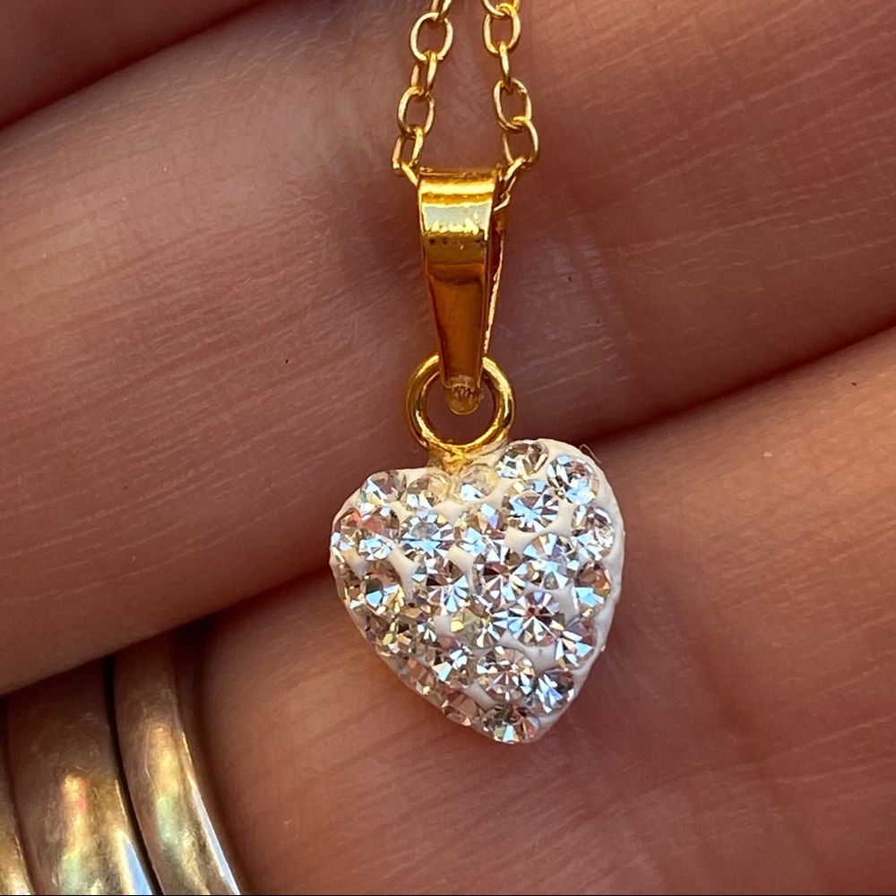 10k GOLD plated Heart Pave Necklace 925 silver - Picture 12 of 13